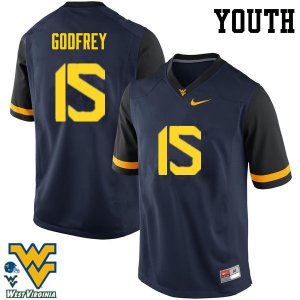 Youth West Virginia Mountaineers NCAA #15 Eli Godfrey Navy Authentic Nike Stitched College Football Jersey UO15X15LC